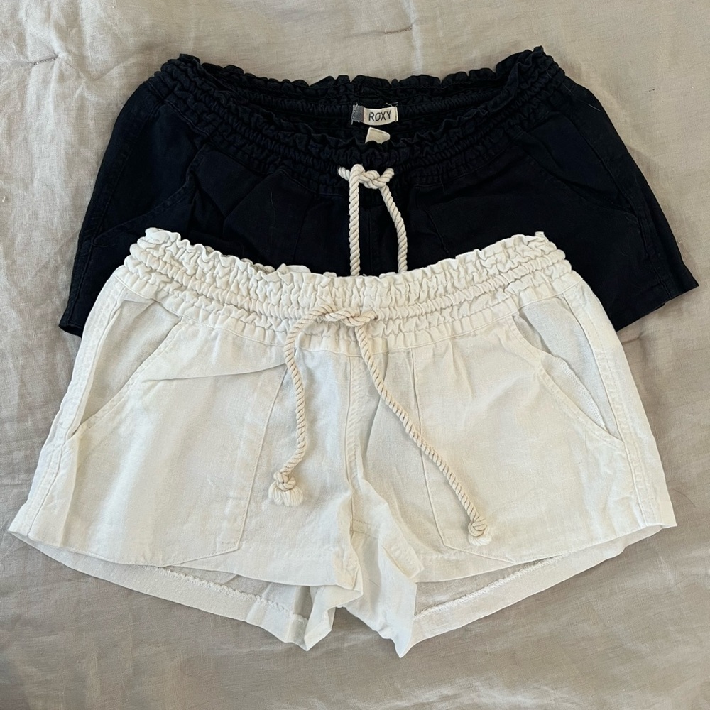 2 Pairs Roxy Oceanside beach shorts in black and sea salt, size XS